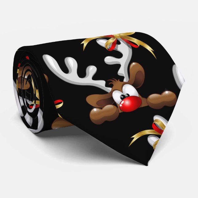 Reindeer Puzzled Funny Christmas Character Neck Tie (Rolled)