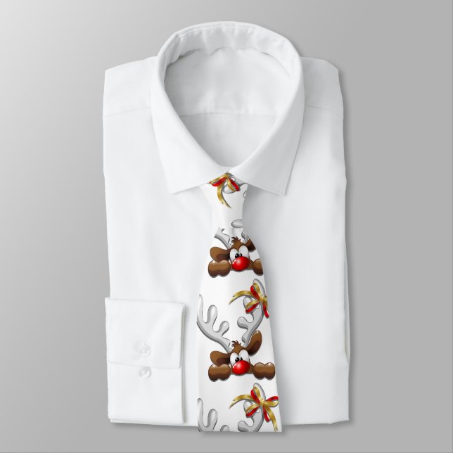 Reindeer Puzzled Funny Christmas Character Neck Tie (Tied)