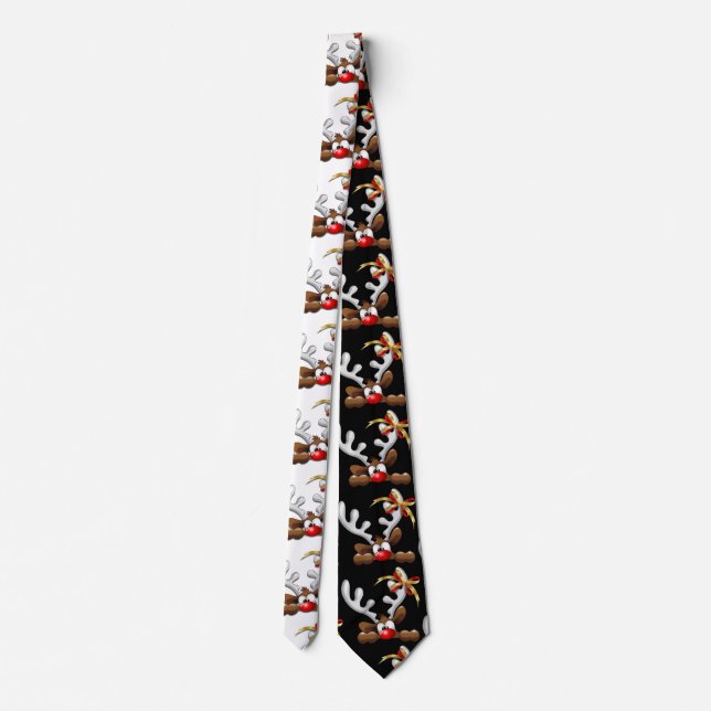 Reindeer Puzzled Funny Christmas Character Neck Tie (Back)
