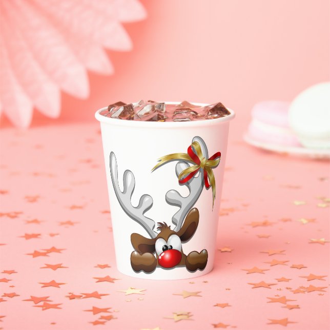 Reindeer Puzzled Funny Christmas Character Paper Cups (Insitu)