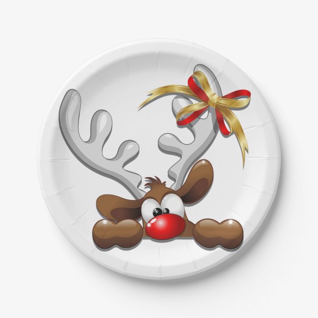 Reindeer Puzzled Funny Christmas Character Paper Plates (Front)