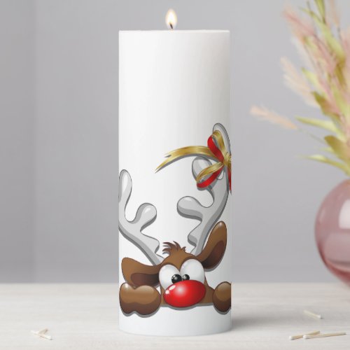 Reindeer Puzzled Funny Christmas Character Pillar Candle
