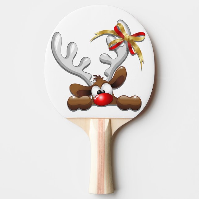 Reindeer Puzzled Funny Christmas Character Ping Pong Paddle (Front)