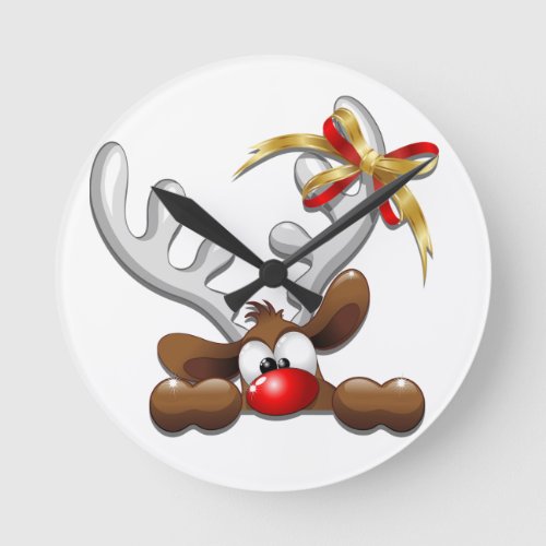 Reindeer Puzzled Funny Christmas Character Round Clock