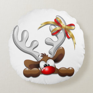 Reindeer Puzzled Funny Christmas Character Round Pillow