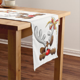 Reindeer Puzzled Funny Christmas Character Short Table Runner