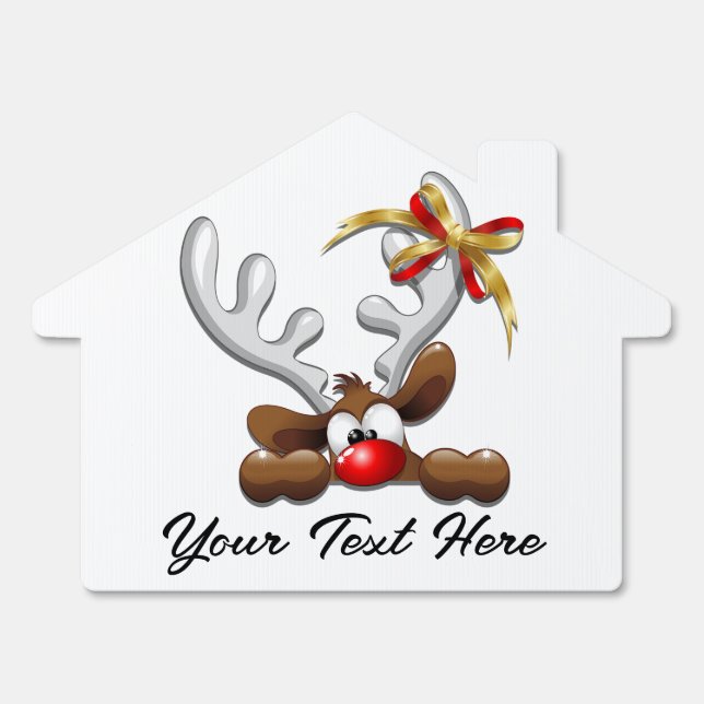 Reindeer Puzzled Funny Christmas Character Sign (Front)