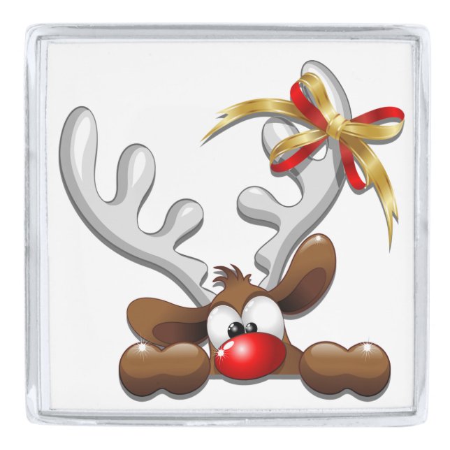 Reindeer Puzzled Funny Christmas Character Silver Finish Lapel Pin (Front)