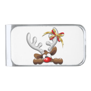 Reindeer Puzzled Funny Christmas Character Silver Finish Money Clip