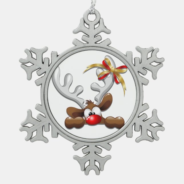 Reindeer Puzzled Funny Christmas Character Snowflake Pewter Christmas Ornament (Front)