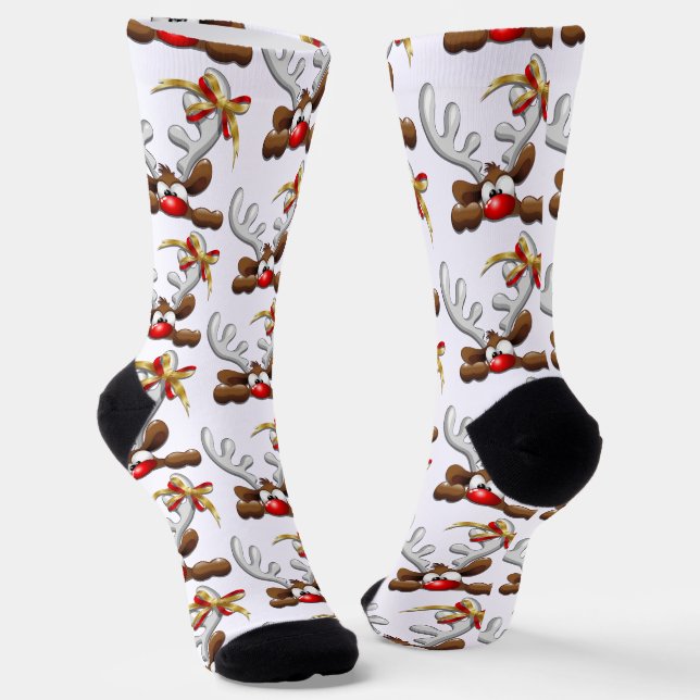 Reindeer Puzzled Funny Christmas Character Socks (Angled)