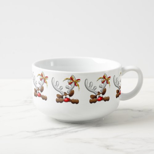 Reindeer Puzzled Funny Christmas Character Soup Mug