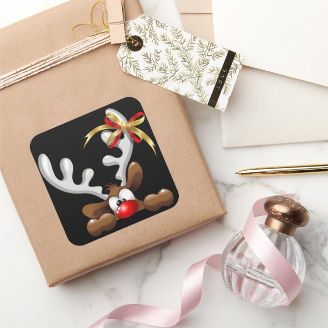 Reindeer Puzzled Funny Christmas Character Square Sticker (Gifting)