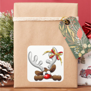 Reindeer Puzzled Funny Christmas Character Square Sticker