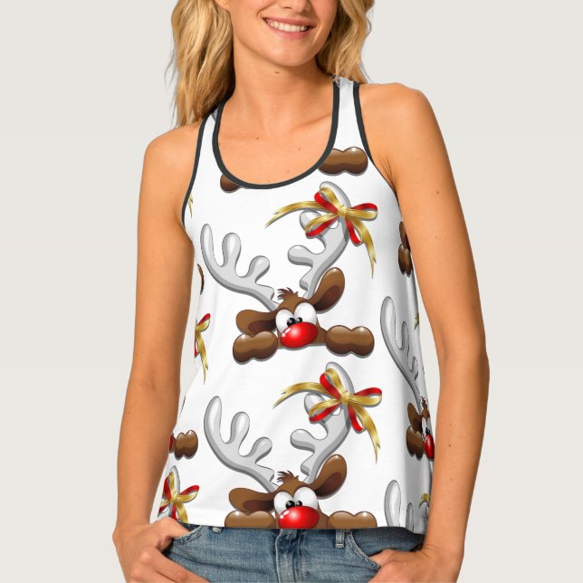 Reindeer Puzzled Funny Christmas Character Tank Top (Front)
