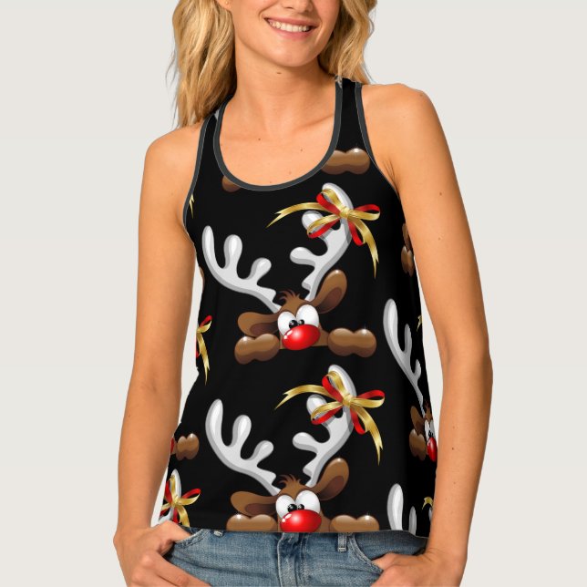 Reindeer Puzzled Funny Christmas Character Tank Top (Front)