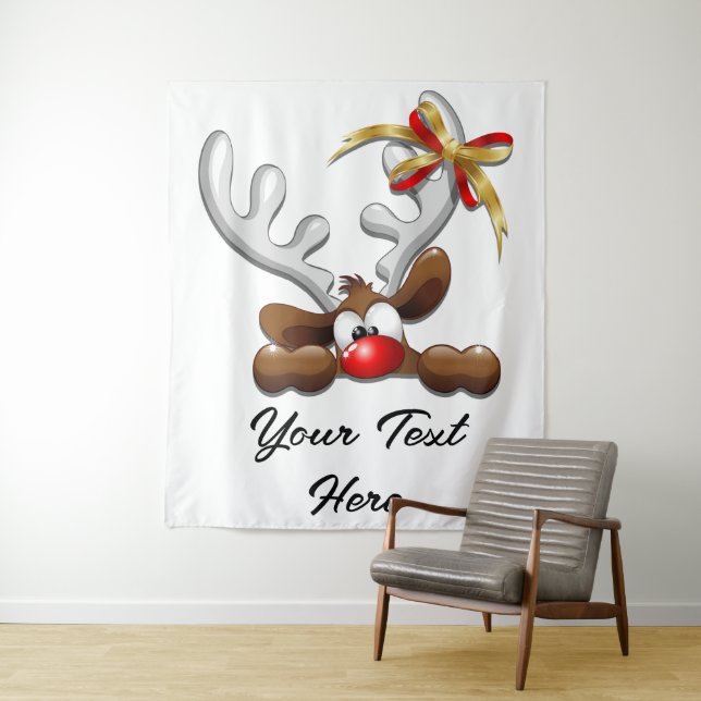 Reindeer Puzzled Funny Christmas Character Tapestry (In Situ)