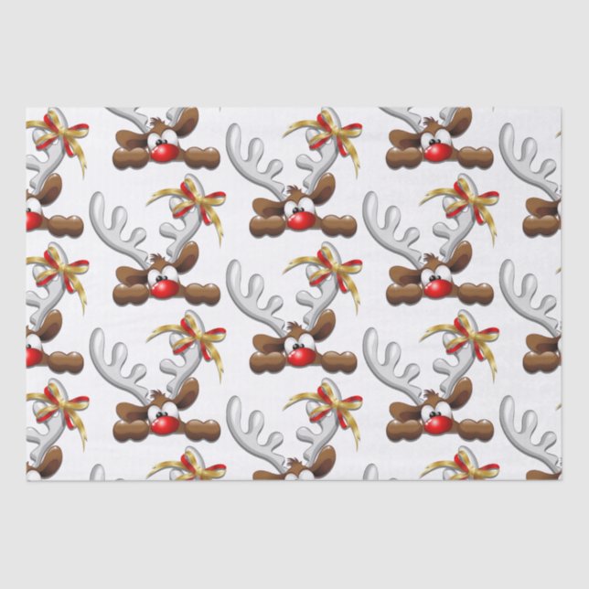 Reindeer Puzzled Funny Christmas Character Tissue Paper (Front)