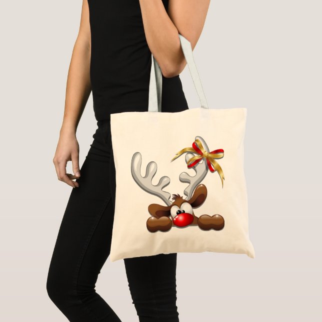 Reindeer Puzzled Funny Christmas Character Tote Bag (Front (Product))