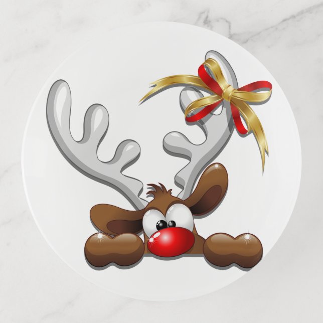 Reindeer Puzzled Funny Christmas Character Trinket Tray (Front)