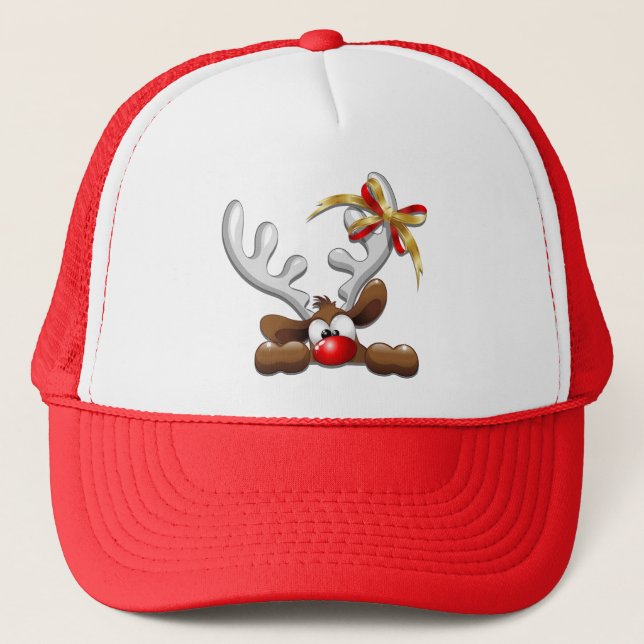 Reindeer Puzzled Funny Christmas Character Trucker Hat (Front)