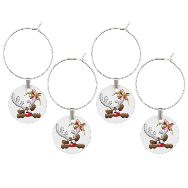 Reindeer Puzzled Funny Christmas Character Wine Charm (Staggered)