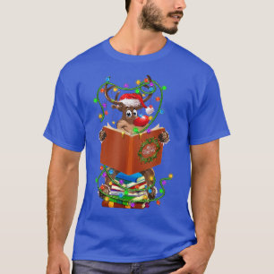 Reindeer Reading Books Christmas Lights Ornaments T-Shirt