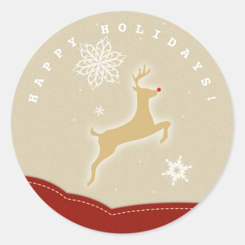 Reindeer Red and Gold Classic Round Sticker