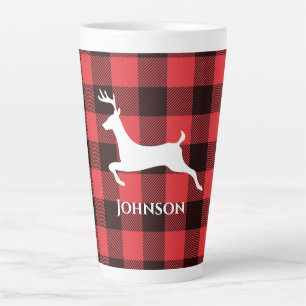 Reindeer Red & Black Tartan Pattern Buffalo Plaid Latte Mug