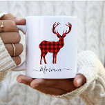 Reindeer Red Buffalo Plaid Personalized Christmas Coffee Mug<br><div class="desc">Reindeer Red Buffalo Plaid Personalized Christmas</div>