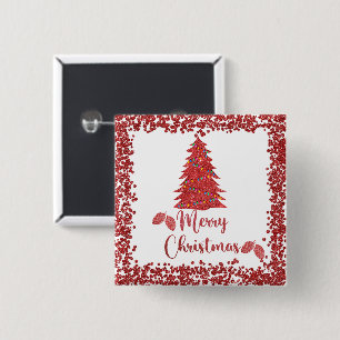 Reindeer red glitter- merry christmas button