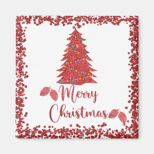 Reindeer red glitter- merry christmas magnet