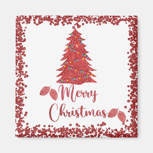 Reindeer red glitter- merry christmas  magnet (Front)