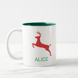 Reindeer red snowflakes personalized christmas Two-Tone coffee mug