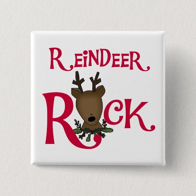 Reindeer Rock Tshirts and Gifts Button (Front)