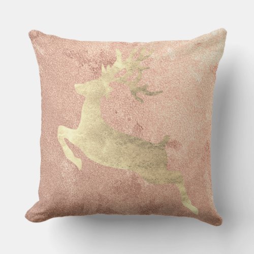 Reindeer Rose Gold Copper Grungy Cottage Throw Pillow