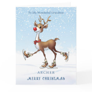Reindeer Rudolph Grandson Christmas Card