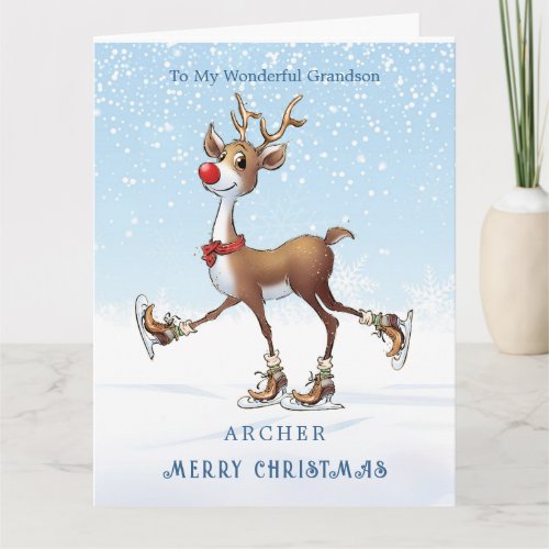 Reindeer Rudolph Grandson Christmas Card