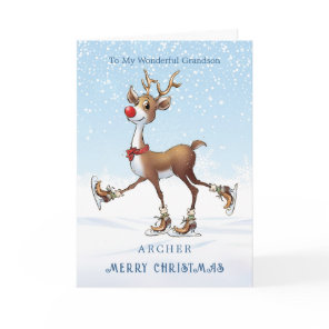 Reindeer Rudolph Grandson Christmas Card