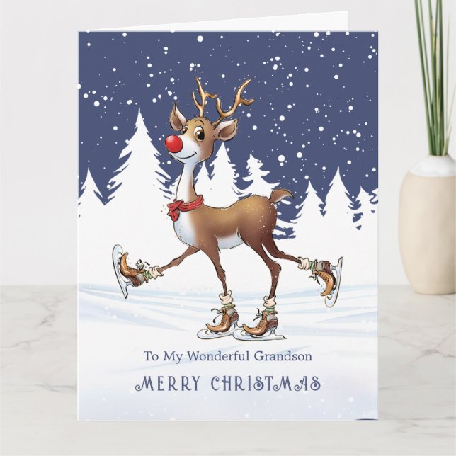 Reindeer Rudolph Grandson Christmas Card (Front)