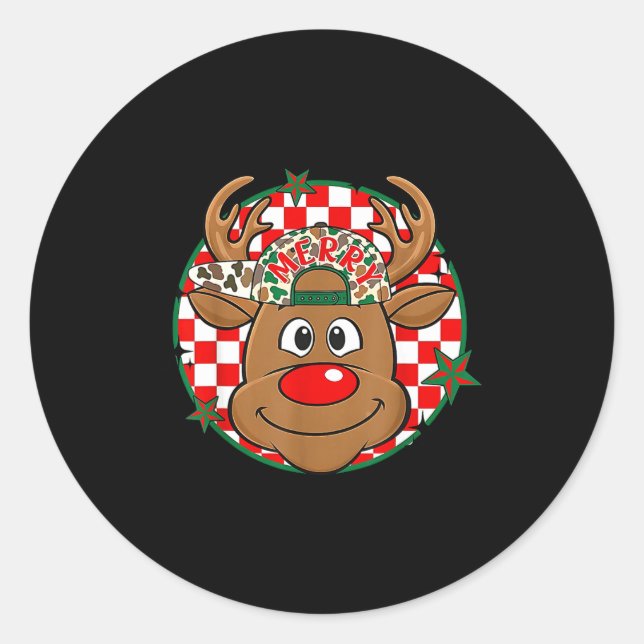 Reindeer Rudolph Merry Christmas Xmas Holiday Boys Classic Round Sticker (Front)