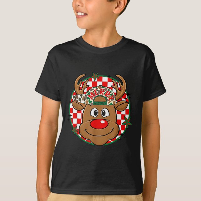 Reindeer Rudolph Merry Christmas Xmas Holiday Boys T-Shirt (Front)
