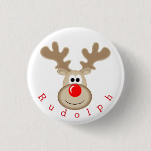Reindeer Rudolph red nose Button