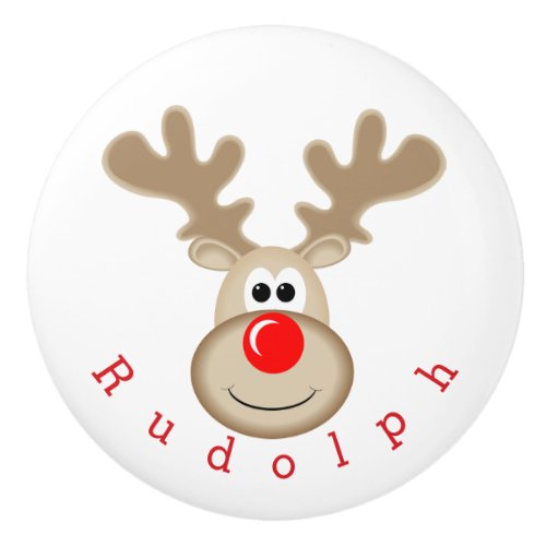 Reindeer Rudolph red nose Ceramic Knob