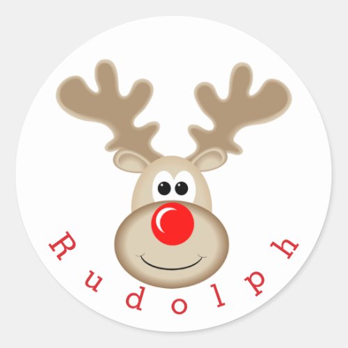 Reindeer Rudolph red nose Classic Round Sticker