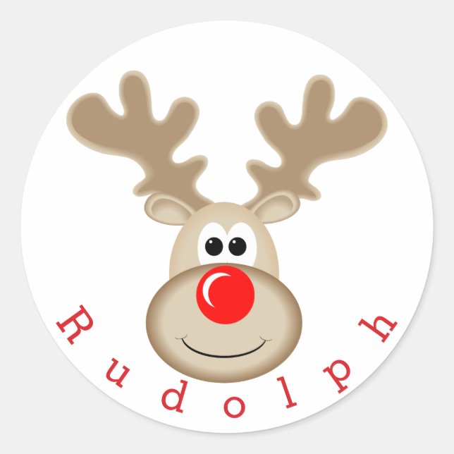 Reindeer Rudolph red nose Classic Round Sticker (Front)