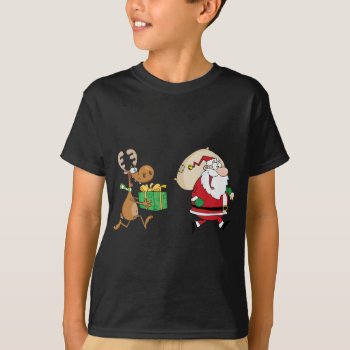 Reindeer Running With Santa Delivering Gifts T-shirt by esoticastore at Zazzle