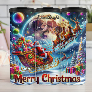 Reindeer Rush Through Starlit Skies Thermal Tumbler