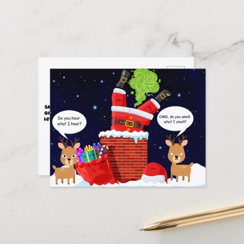 Reindeers Smelly Christmas Funny Cartoon Holiday Postcard