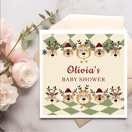 Reindeer Santa Baby Christmas Baby Shower Napkins